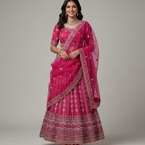 Elegant Pink Embroidered Lehenga